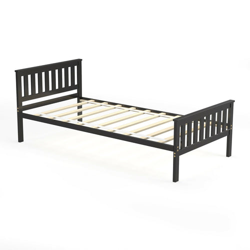 Twin Size Wood Platform Bed with Headboard, Espresso