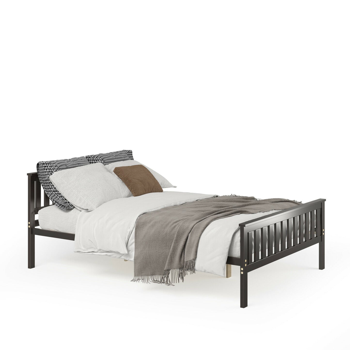 Full Size Wood Platform Bed With Headboard, Espresso Simple Bed Frame at Gallery Canada