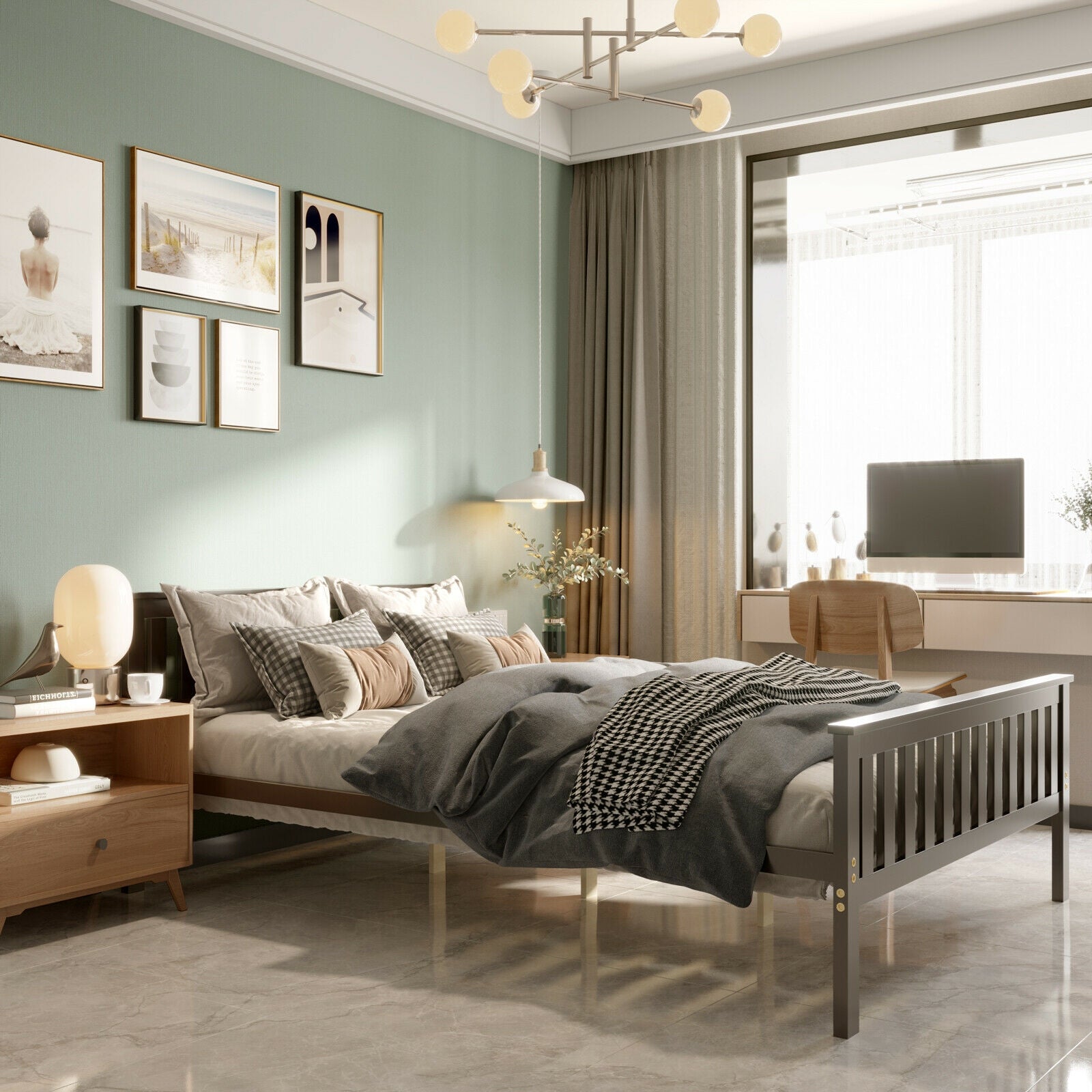 Full Size Wood Platform Bed With Headboard, Espresso Simple Bed Frame at Gallery Canada