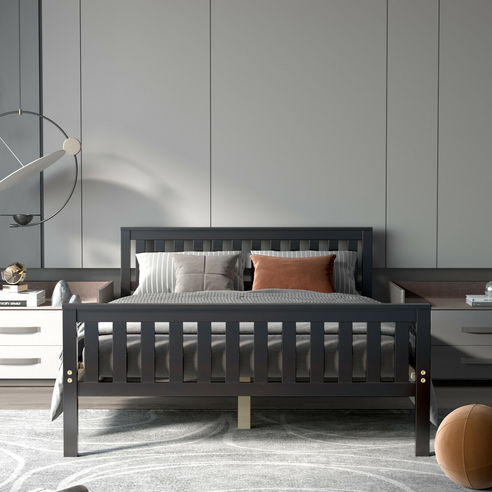 Full Size Wood Platform Bed With Headboard, Espresso Simple Bed Frame at Gallery Canada