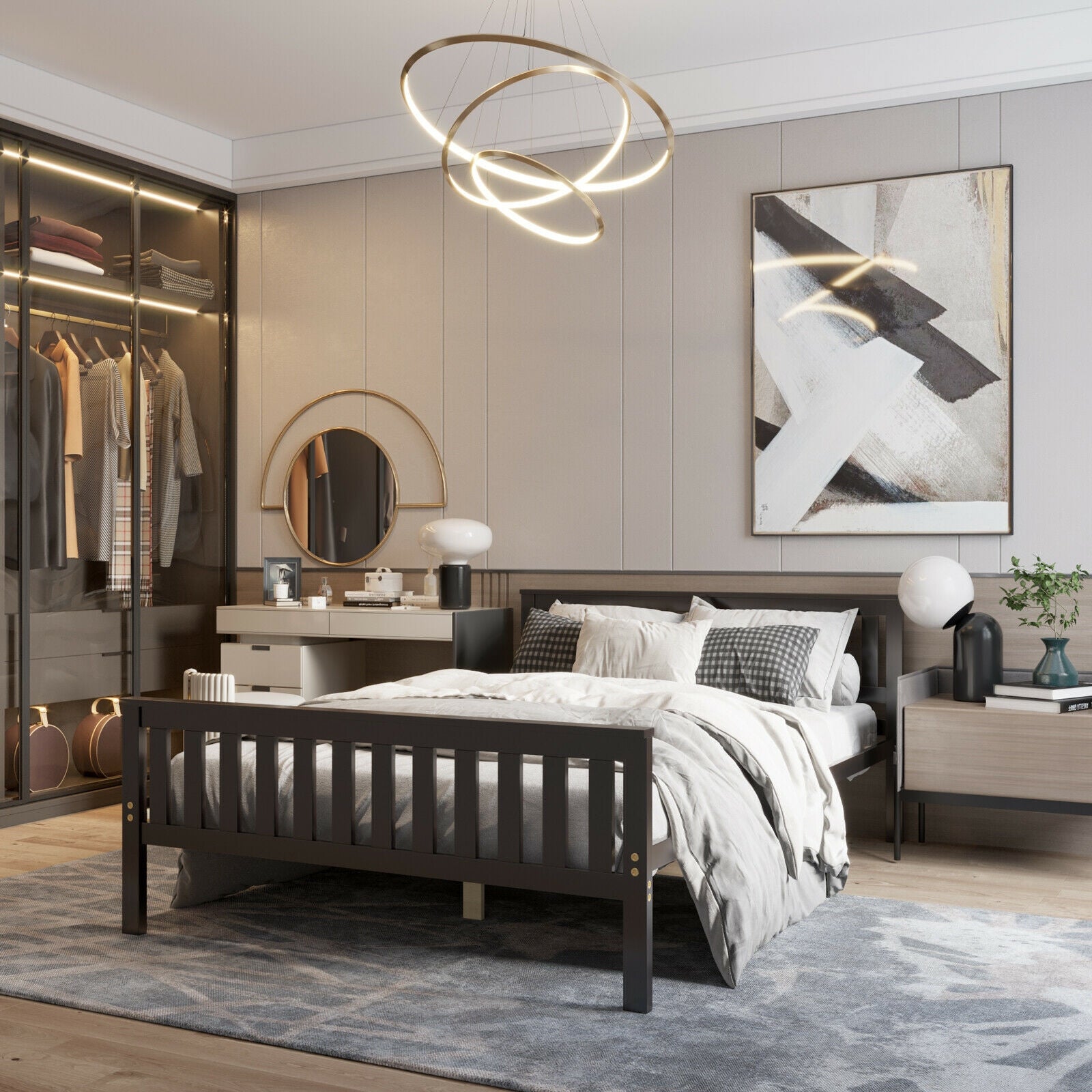 Full Size Wood Platform Bed With Headboard, Espresso Simple Bed Frame at Gallery Canada