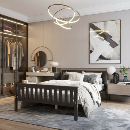 Full Size Wood Platform Bed With Headboard, Espresso Simple Bed Frame at Gallery Canada