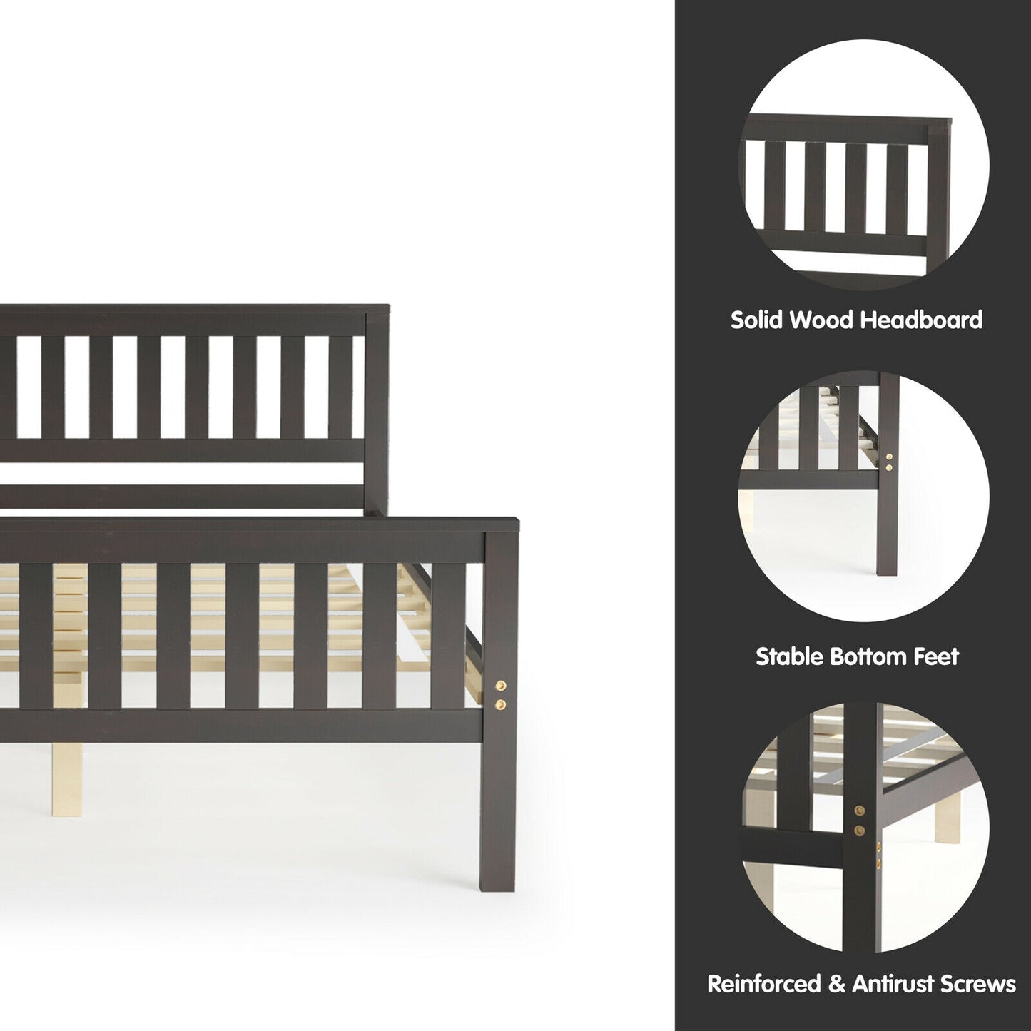 Full Size Wood Platform Bed With Headboard, Espresso Simple Bed Frame at Gallery Canada