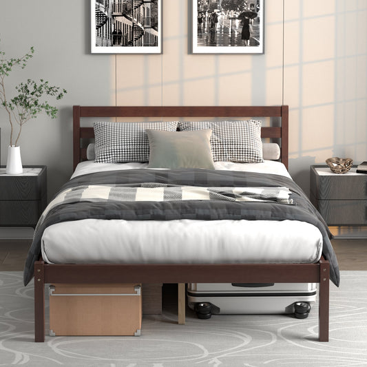 Twin Size Wood Platform Bed Frame with Headboard, Espresso - Gallery Canada
