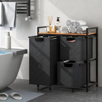 Laundry Basket Organizer Dirty Clothes Hamper with Shelf and 3 Removable Bags, Rustic Brown Laundry Baskets at Gallery Canada