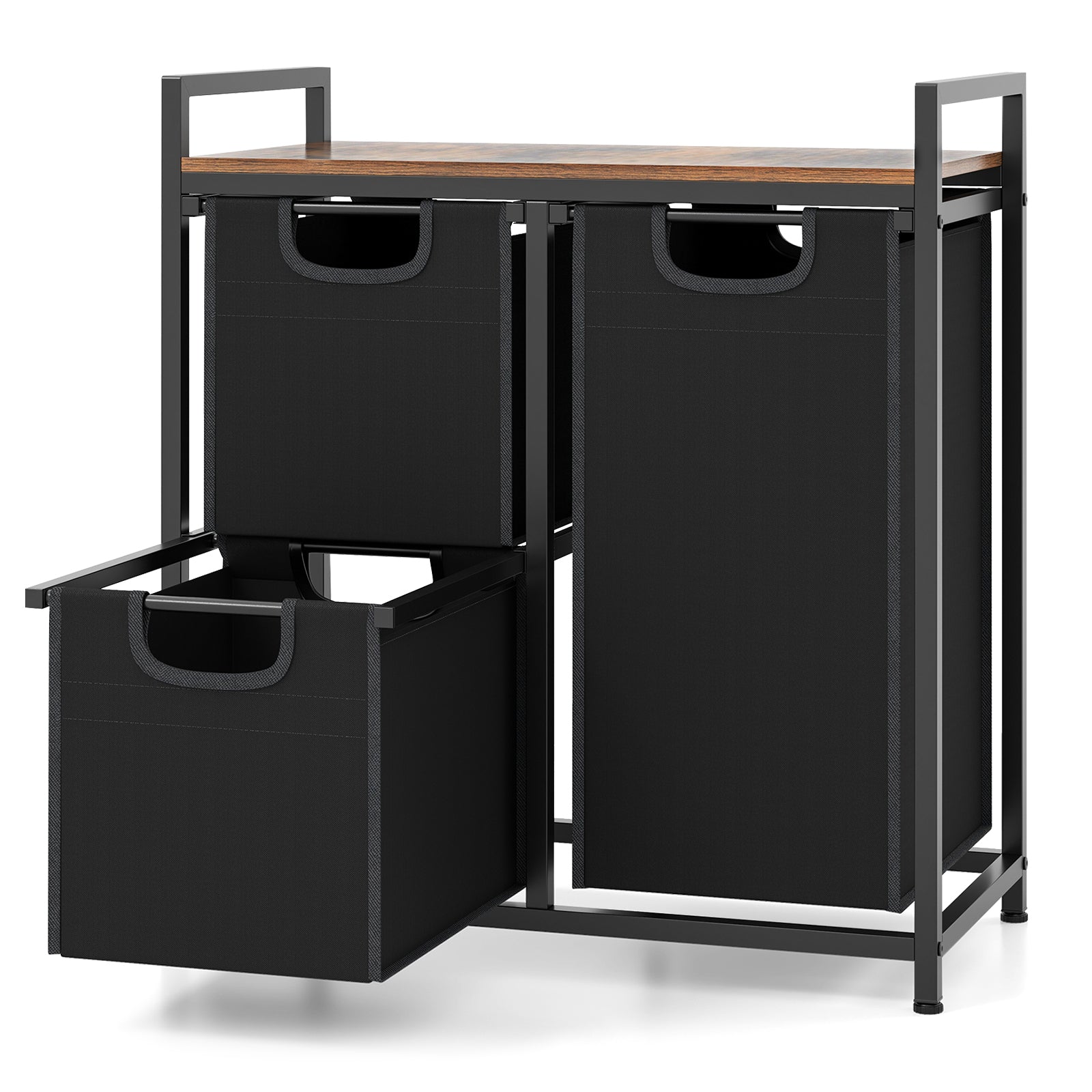 Laundry Basket Organizer Dirty Clothes Hamper with Shelf and 3 Removable Bags, Rustic Brown Laundry Baskets at Gallery Canada