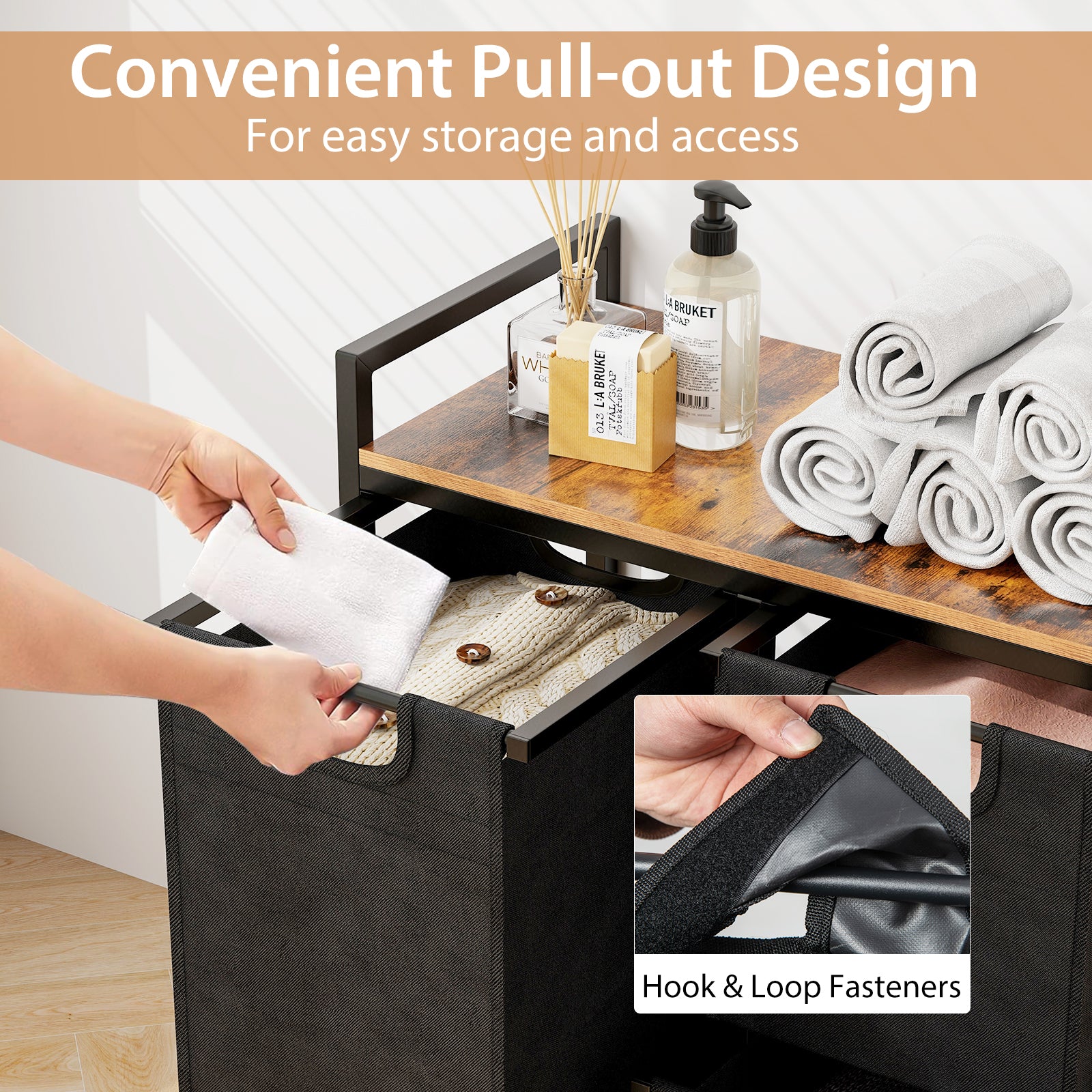 Laundry Basket Organizer Dirty Clothes Hamper with Shelf and 3 Removable Bags, Rustic Brown Laundry Baskets at Gallery Canada