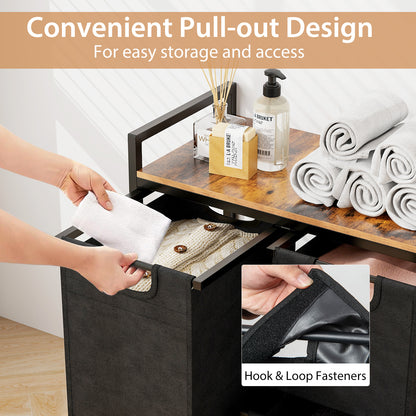 Laundry Basket Organizer Dirty Clothes Hamper with Shelf and 3 Removable Bags, Rustic Brown Laundry Baskets at Gallery Canada