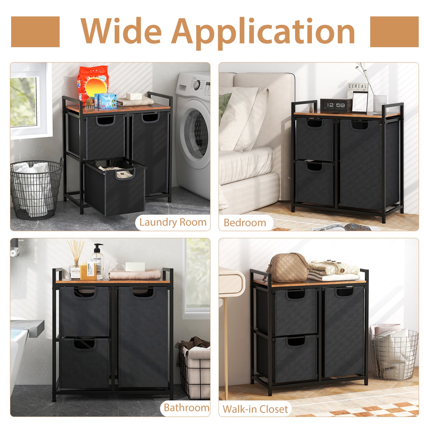 Laundry Basket Organizer Dirty Clothes Hamper with Shelf and 3 Removable Bags, Rustic Brown Laundry Baskets at Gallery Canada