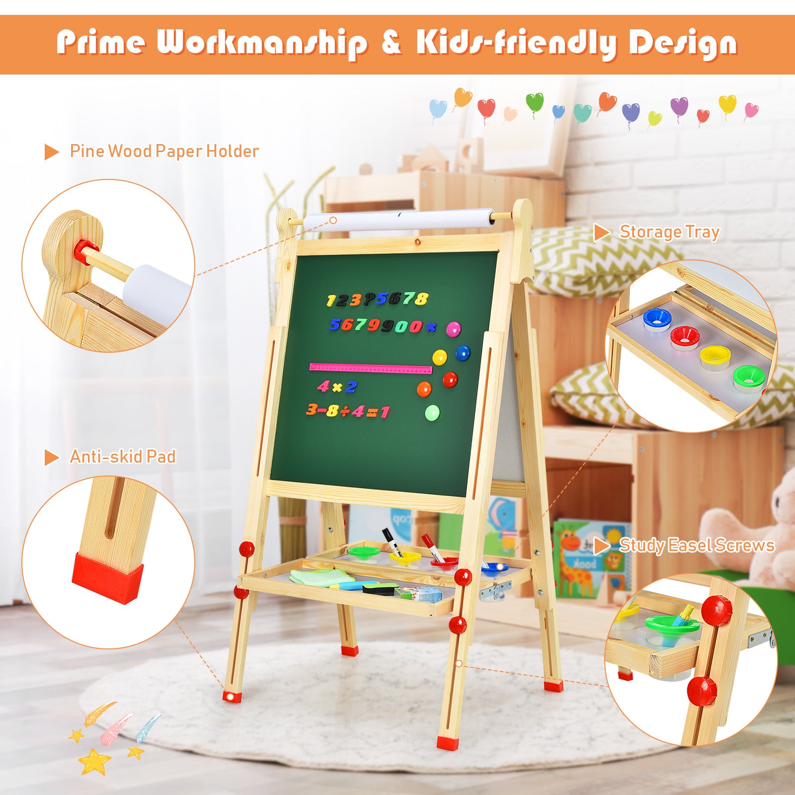 Kids Art Easel with Paper Roll Double-Sided Regulable Drawing Easel Plank, Natural Art Easels at Gallery Canada