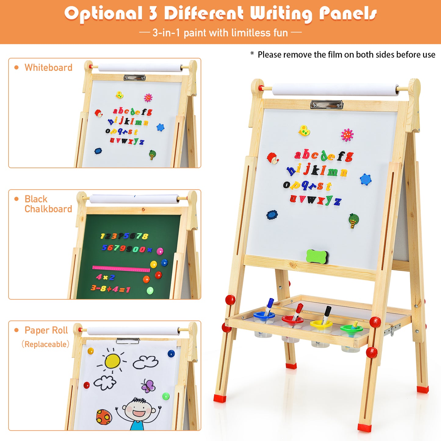 Kids Art Easel with Paper Roll Double-Sided Regulable Drawing Easel Plank, Natural Art Easels at Gallery Canada