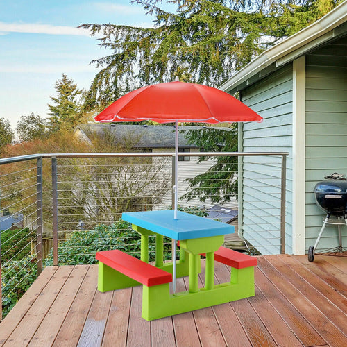 Kids Picnic Table And Bench With Umbrella, Green
