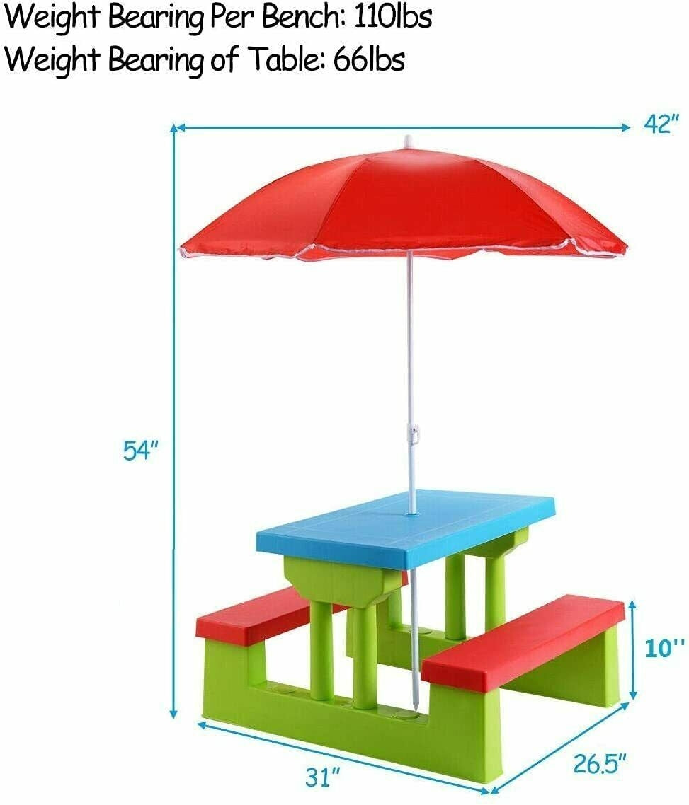 Kids Picnic Table And Bench With Umbrella, Green Kids Table & Chair Sets at Gallery Canada