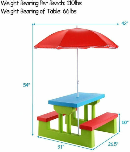 Kids Picnic Table And Bench With Umbrella, Green Kids Table & Chair Sets at Gallery Canada