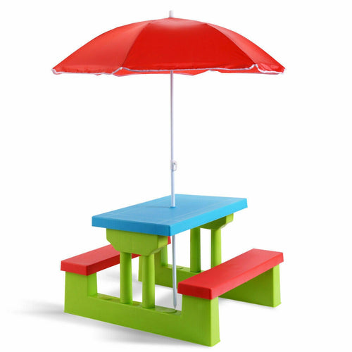 Kids Picnic Table And Bench With Umbrella, Green