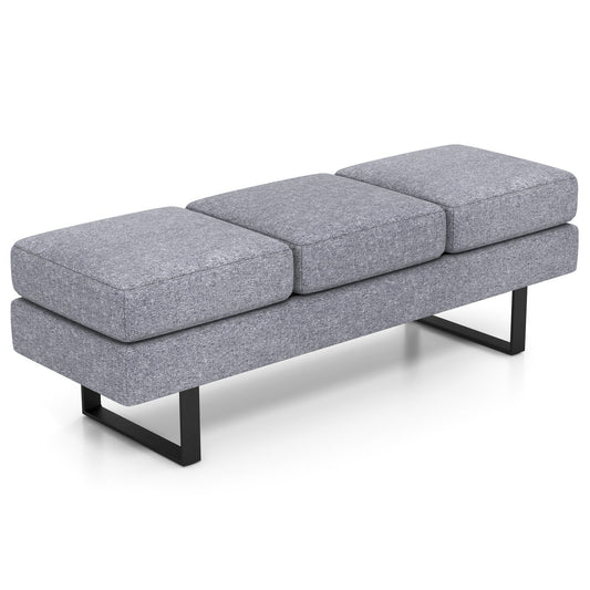 Waiting Room Bench Seating Long Bench with Metal Frame Leg, Gray