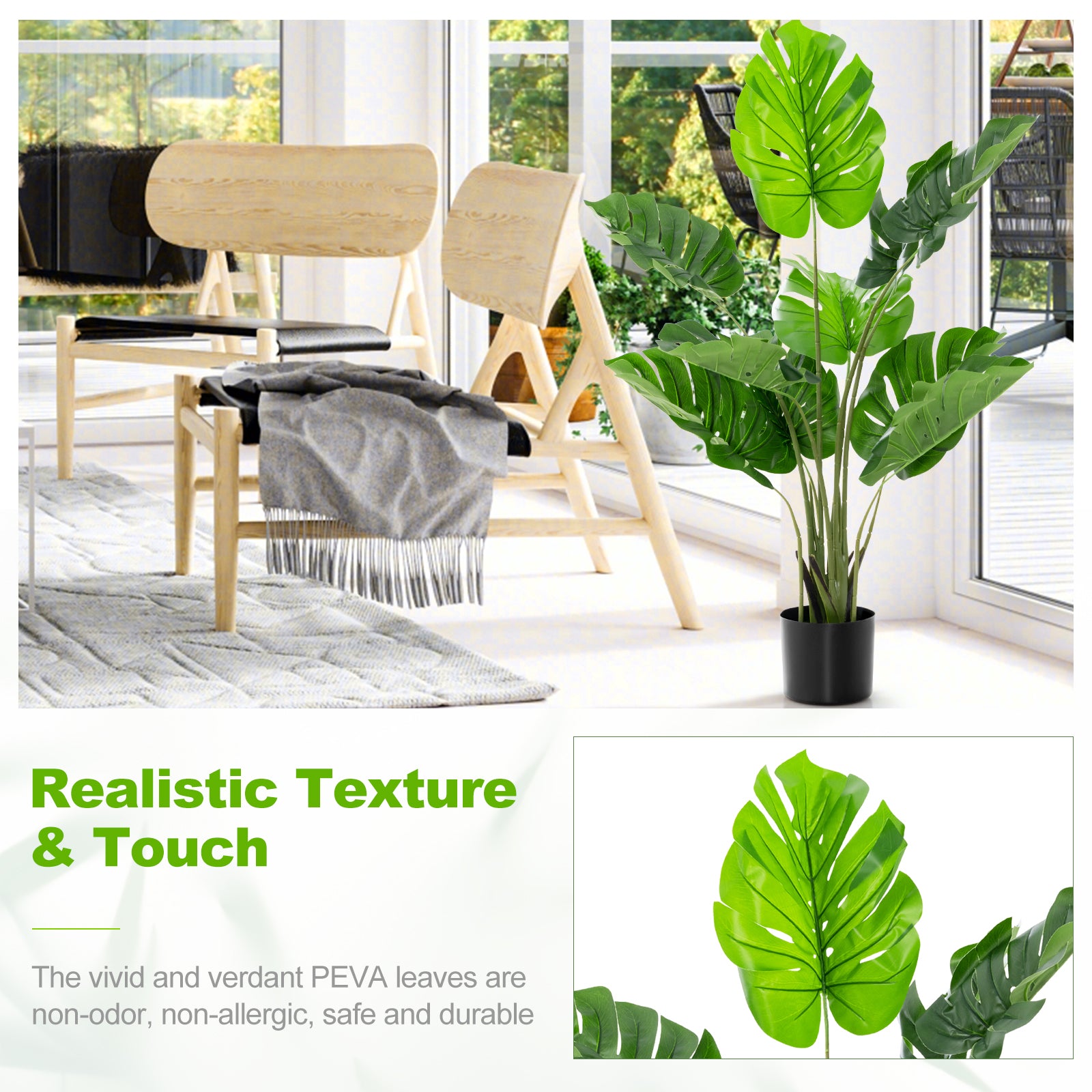 2 Pack Artificial Monstera Deliciosa Tree with 10 Leaves of Different Sizes, Green Faux Plants at Gallery Canada