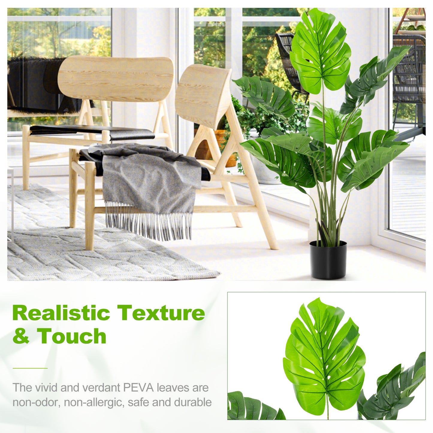 2 Pack Artificial Monstera Deliciosa Tree with 10 Leaves of Different Sizes, Green Faux Plants at Gallery Canada