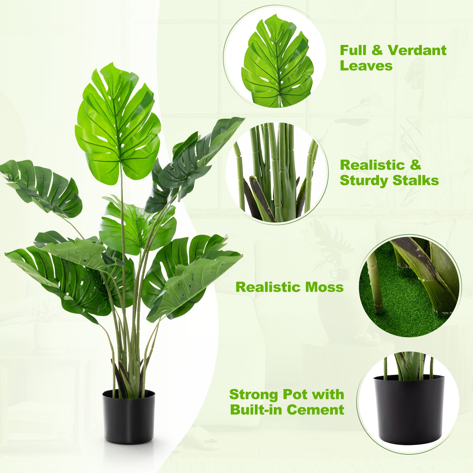 2 Pack Artificial Monstera Deliciosa Tree with 10 Leaves of Different Sizes, Green Faux Plants at Gallery Canada