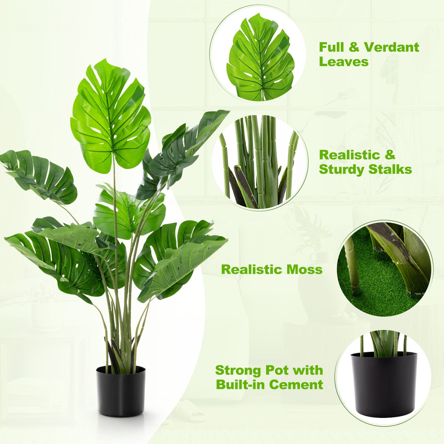 2 Pack Artificial Monstera Deliciosa Tree with 10 Leaves of Different Sizes, Green Faux Plants at Gallery Canada