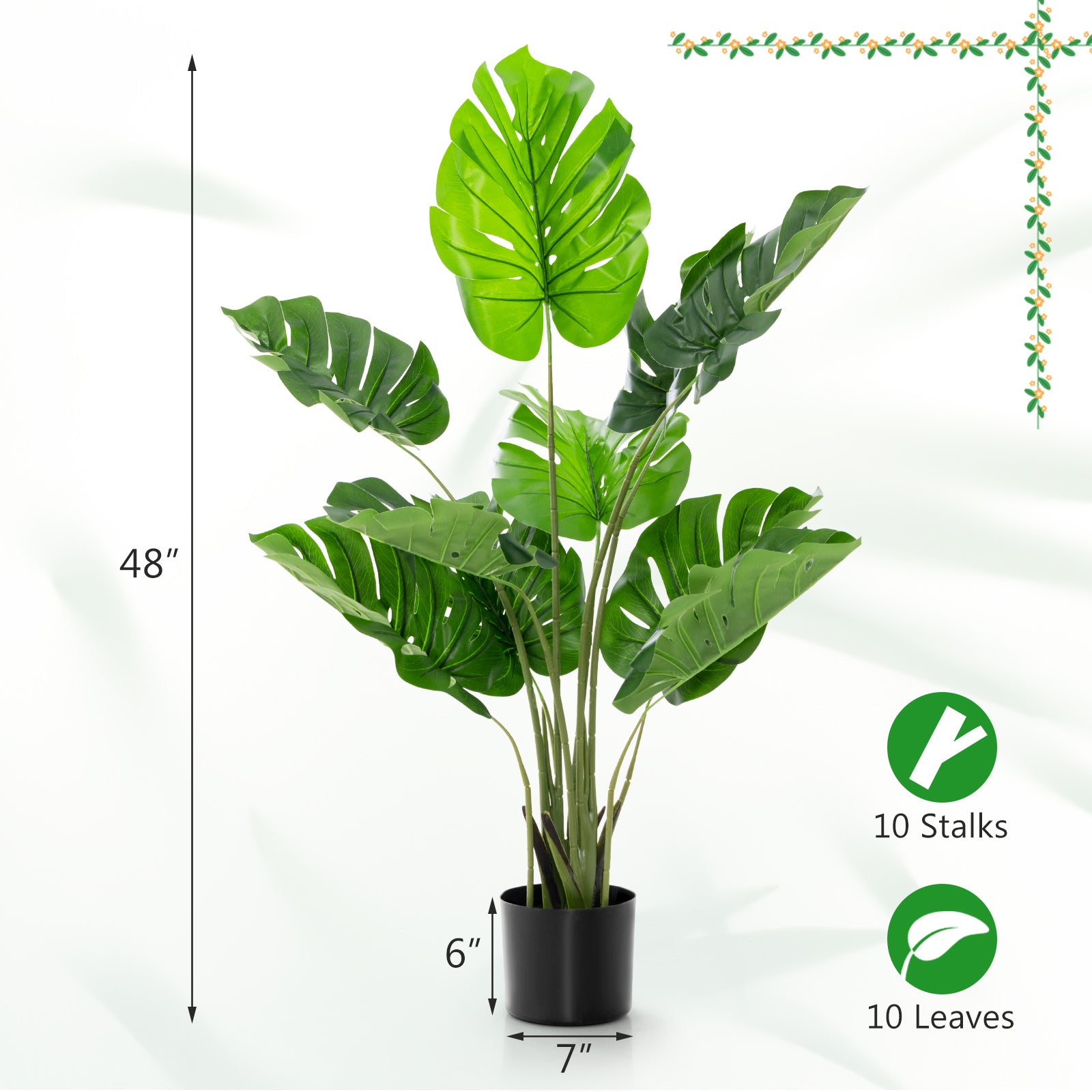 2 Pack Artificial Monstera Deliciosa Tree with 10 Leaves of Different Sizes, Green Faux Plants at Gallery Canada