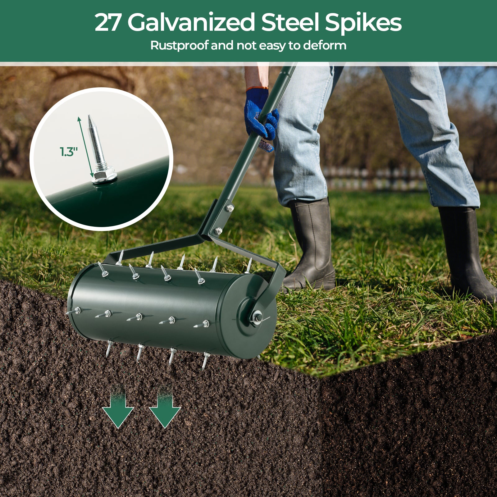 18/21 Inch Manual Lawn Aerator with Detachable Handle Filled with Sand or Stone-18 inches, Green Lawn Care Tools at Gallery Canada