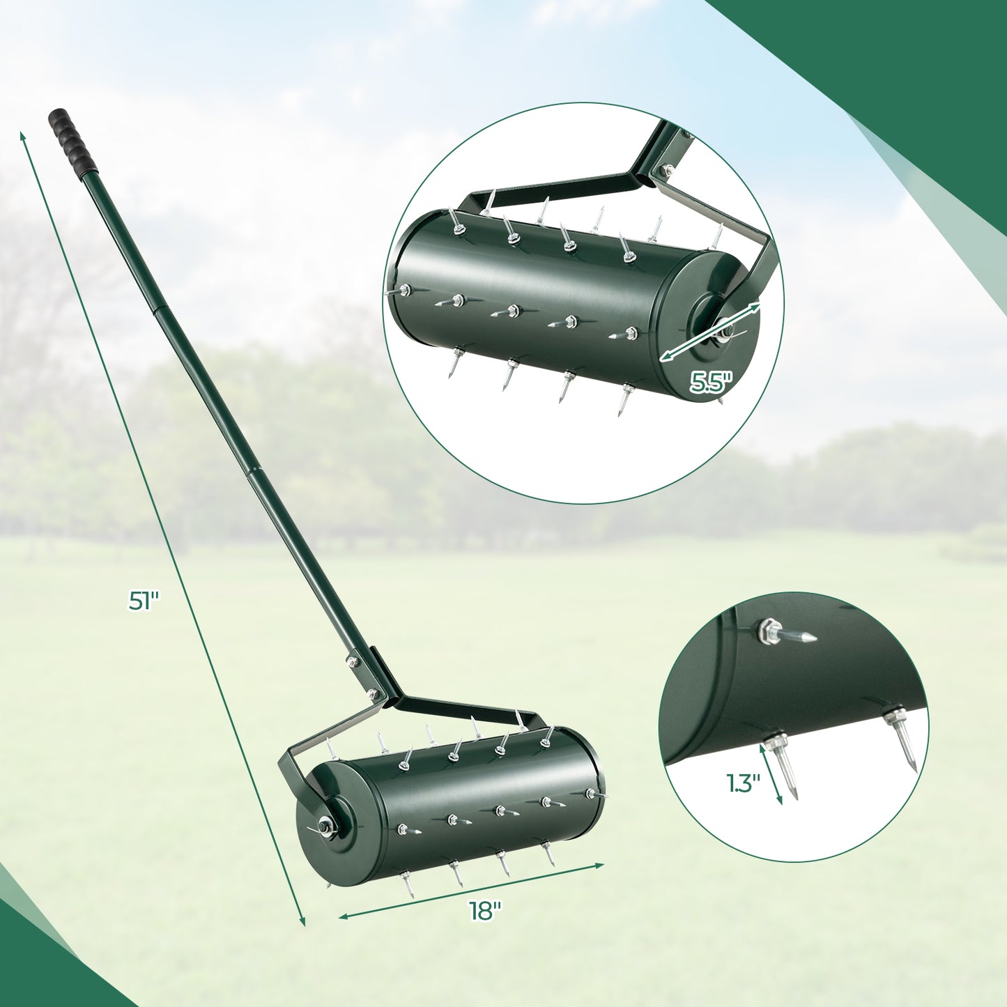 18/21 Inch Manual Lawn Aerator with Detachable Handle Filled with Sand or Stone-18 inches, Green Lawn Care Tools at Gallery Canada