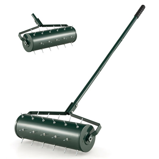 21 Inch Manual Lawn Aerator, Detachable Handle, Green