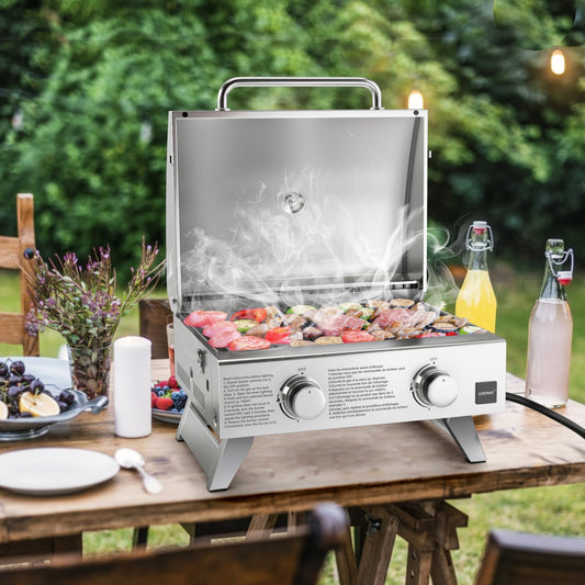 Stainless Steel Propane Grill with Lid for Outdoor Camping Tailgating Picnic Party, Silver - Gallery Canada