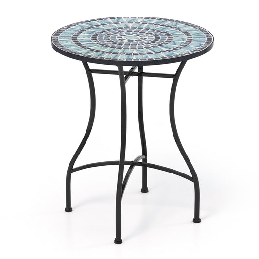24 Inch Patio Bistro Table with Ceramic Tile Tabletop, Blue