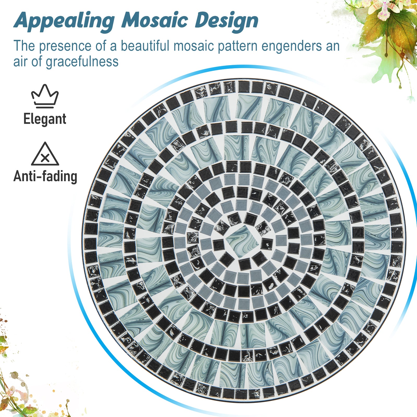 24 Inch Patio Bistro Table with Ceramic Tile Tabletop, Blue Patio Dining Tables at Gallery Canada