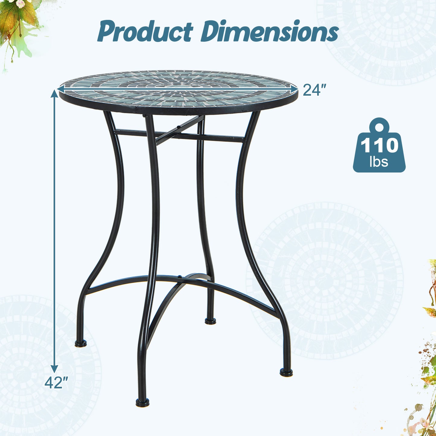 24 Inch Patio Bistro Table with Ceramic Tile Tabletop, Blue Patio Dining Tables at Gallery Canada