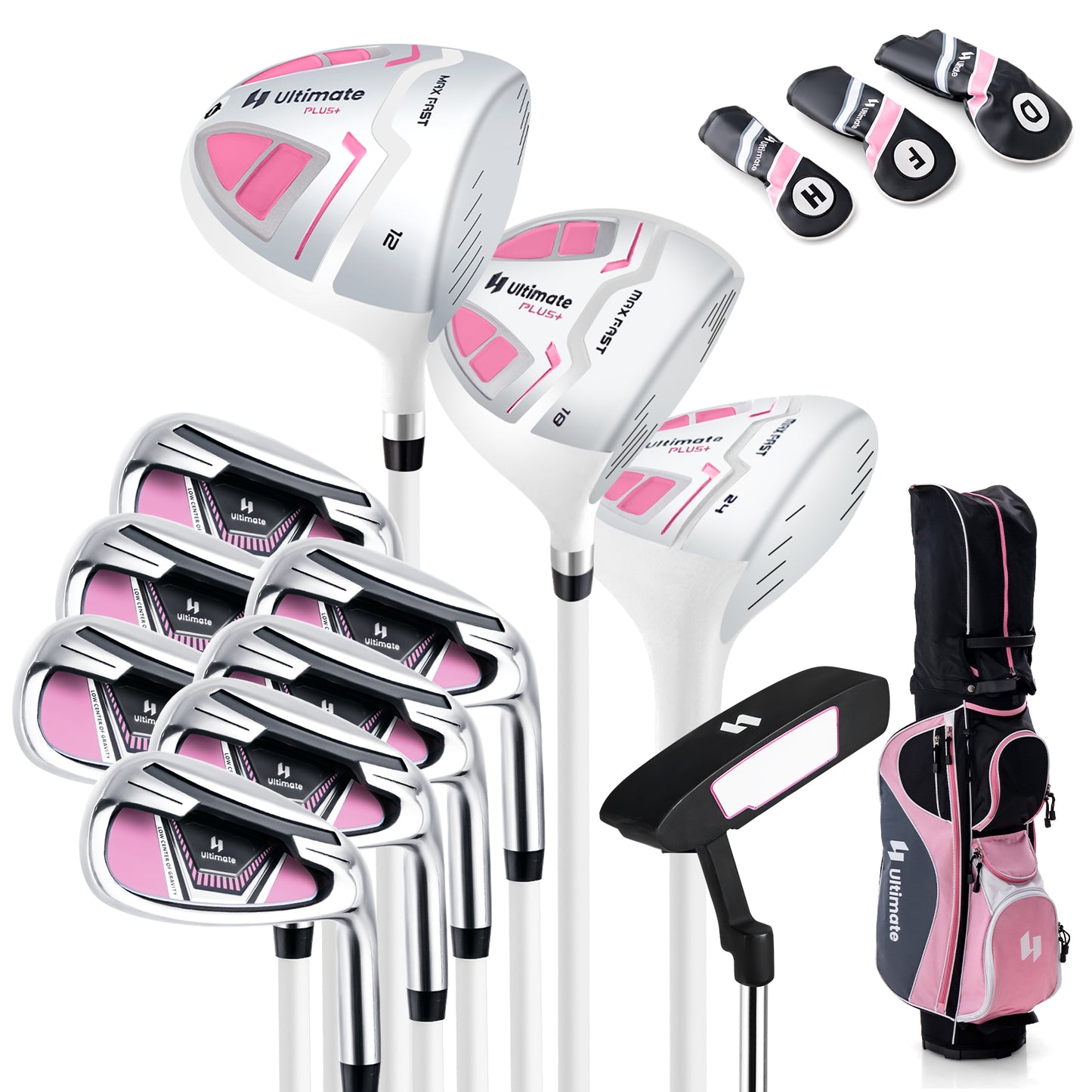 Women's Complete Golf Club Set, Right Hand, Rain Hood, Pink