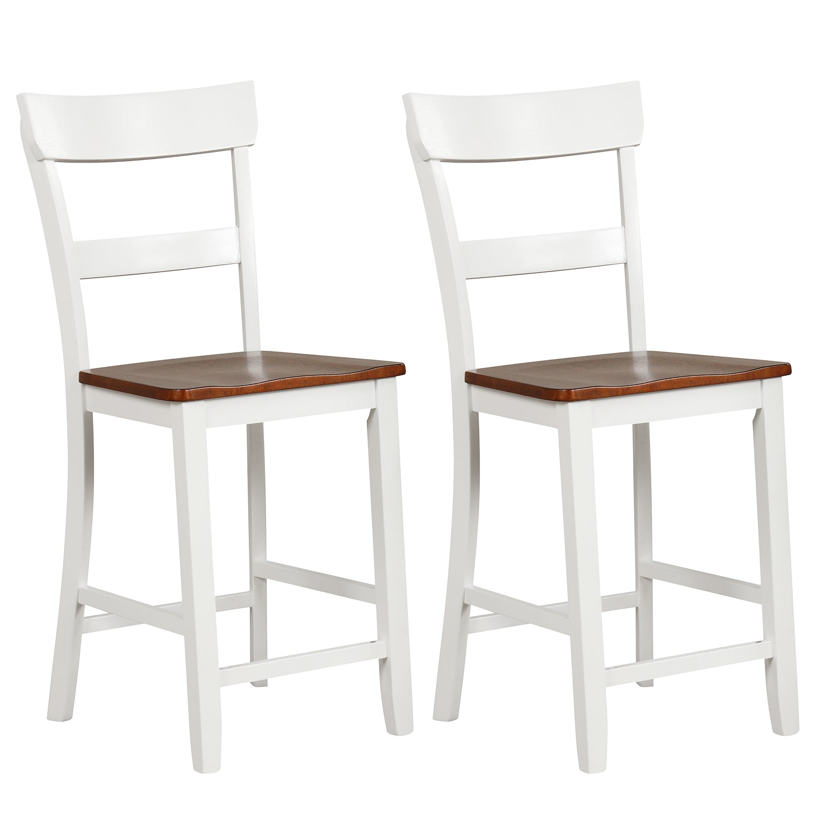 Farmhouse Dining Bar Stool Set of 2 with Solid Rubber Wood Frame, White Dining Chairs White at Gallery Canada