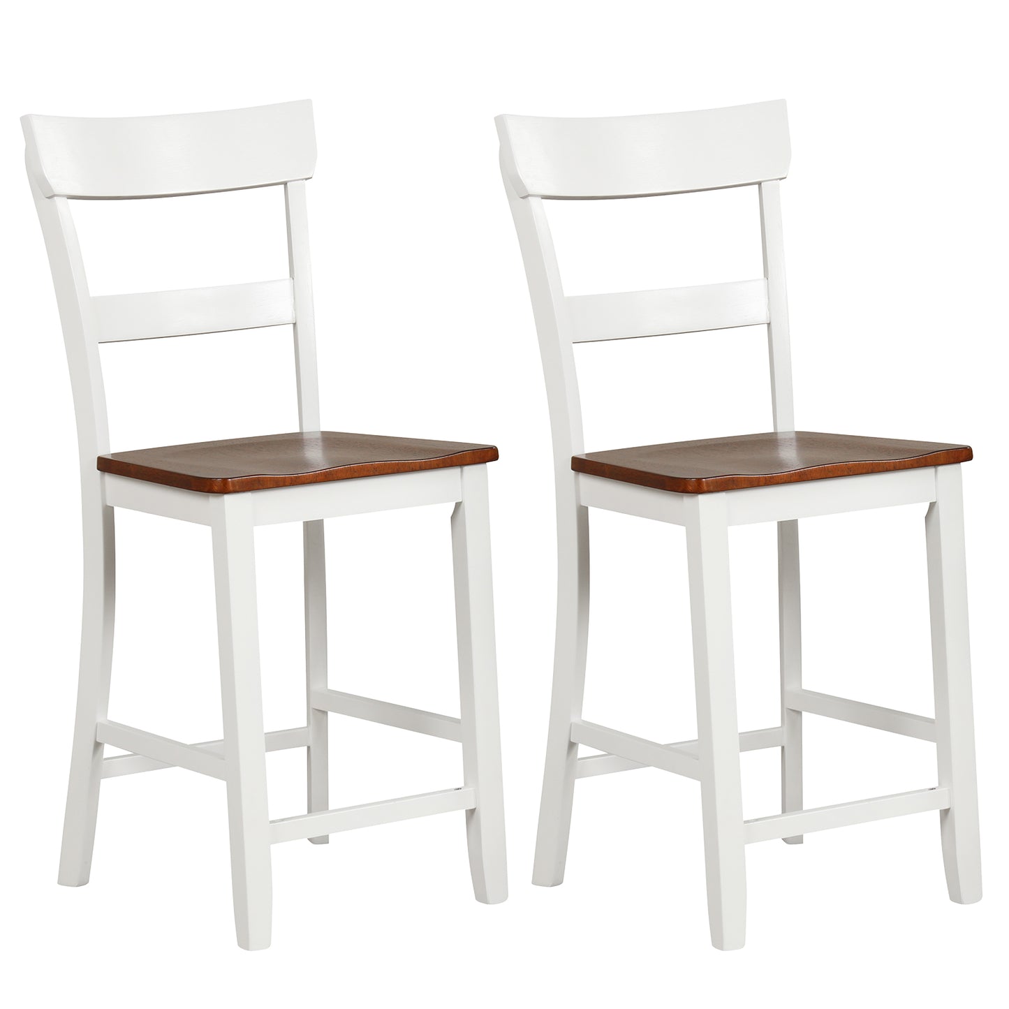 Farmhouse Dining Bar Stool Set of 2 with Solid Rubber Wood Frame, White Dining Chairs White at Gallery Canada