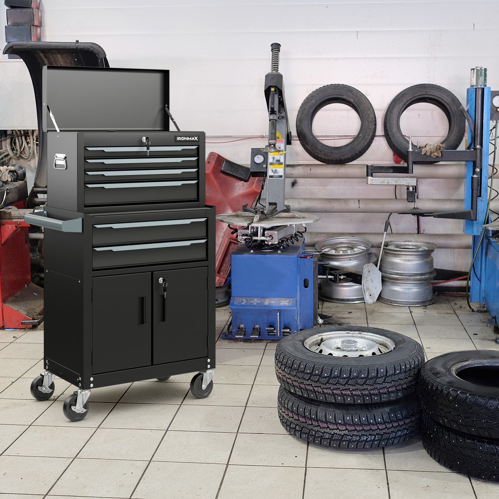 6-Drawer Rolling Tool Storage Cabinet, Black Garages at Gallery Canada