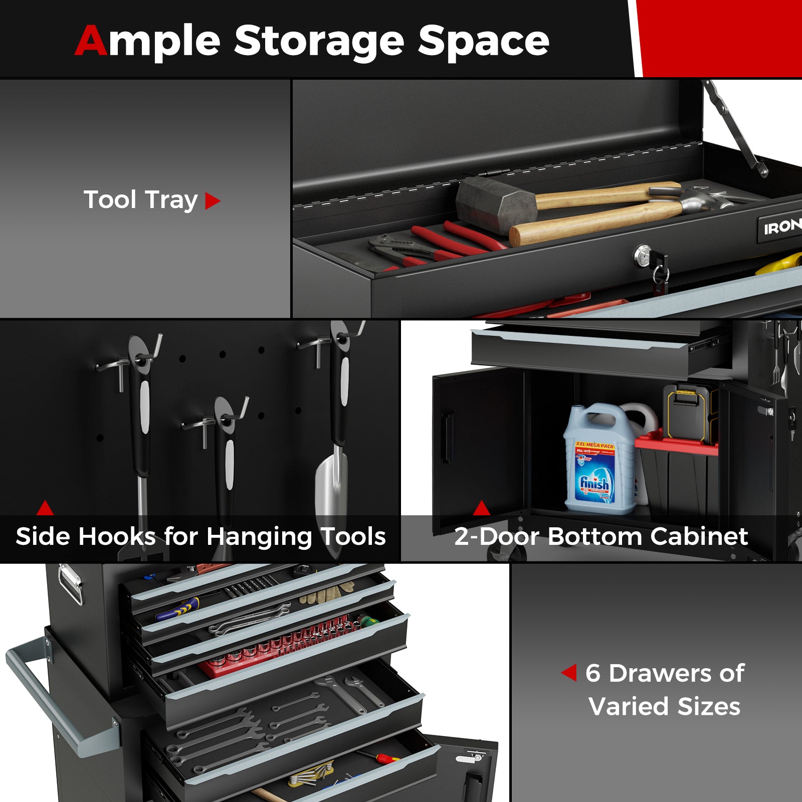 6-Drawer Rolling Tool Storage Cabinet, Black Garages at Gallery Canada