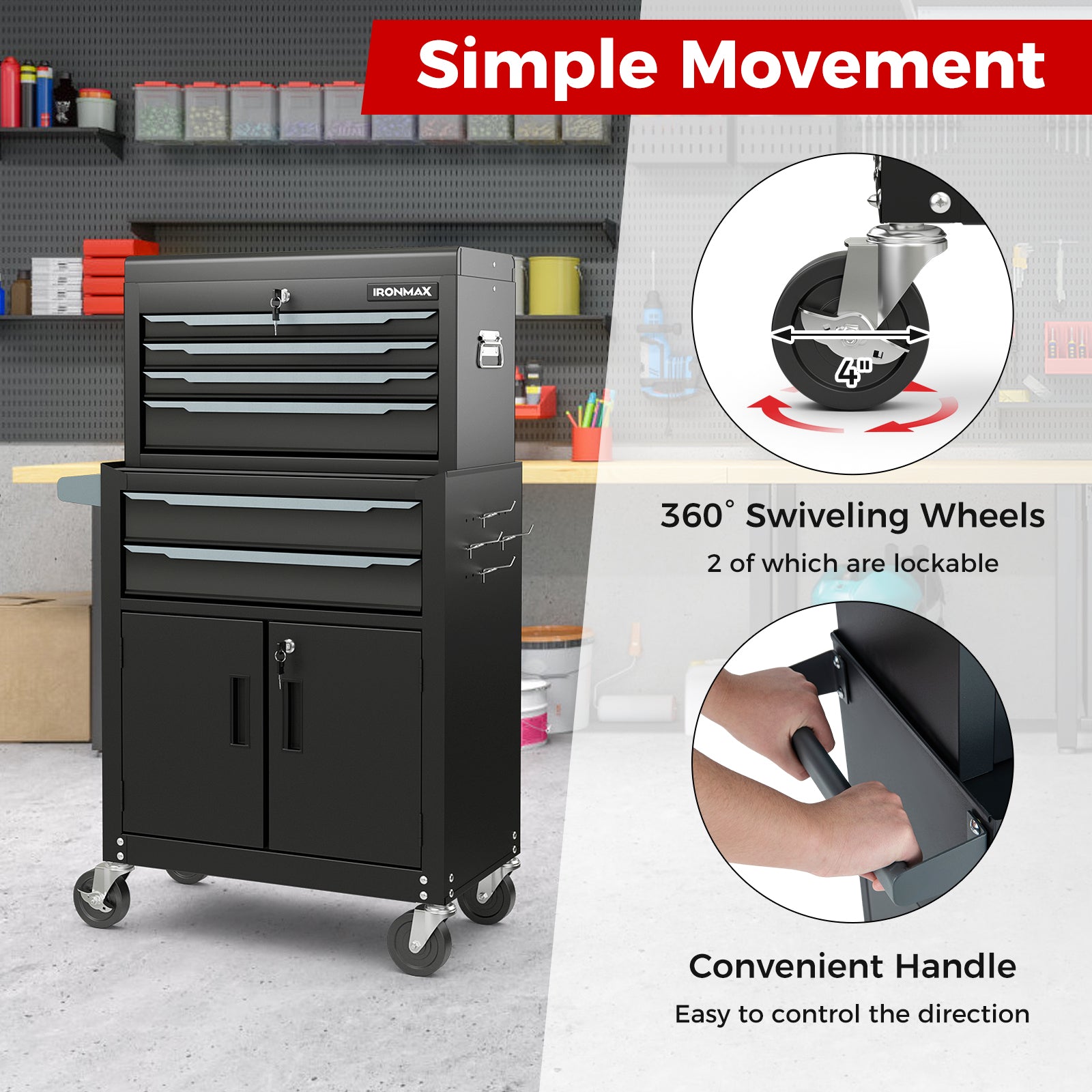 6-Drawer Rolling Tool Storage Cabinet, Black Garages at Gallery Canada