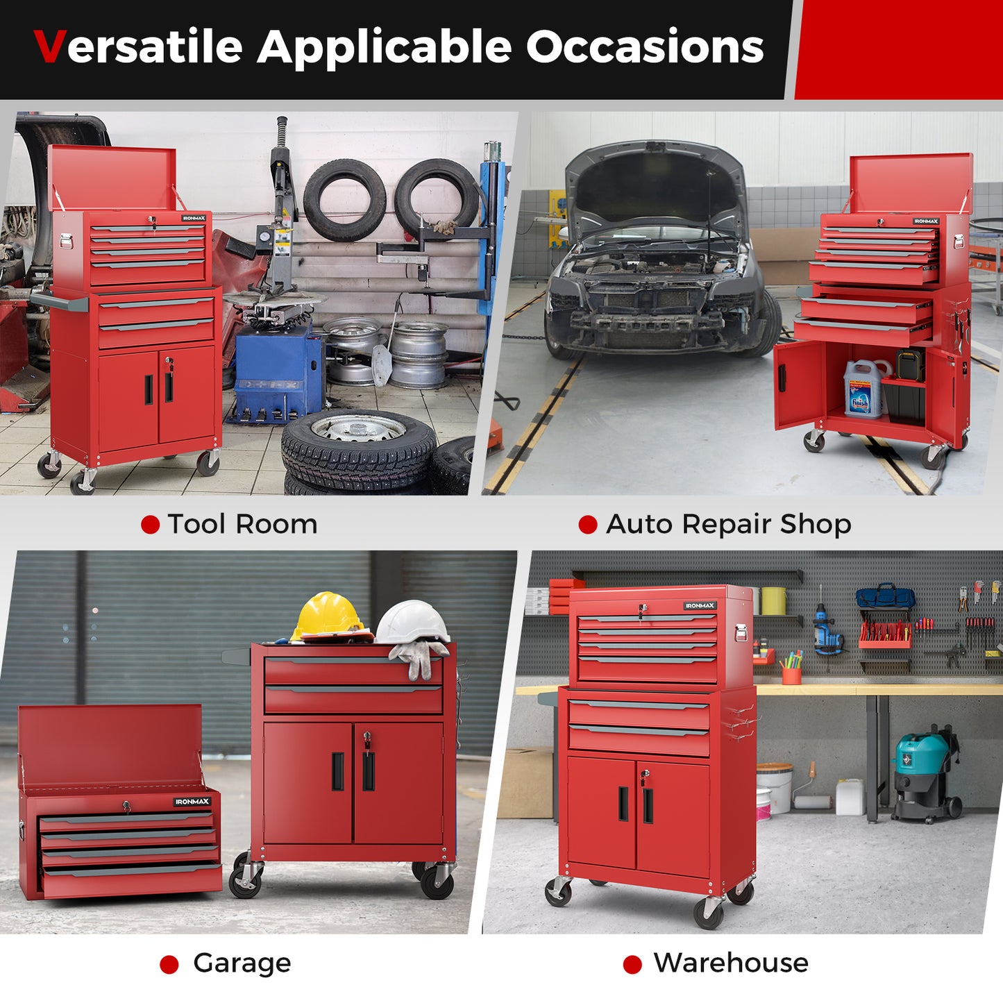 6-Drawer Rolling Tool Storage Chest Cabinet with Universal Wheels and Hooks, Red Garages at Gallery Canada