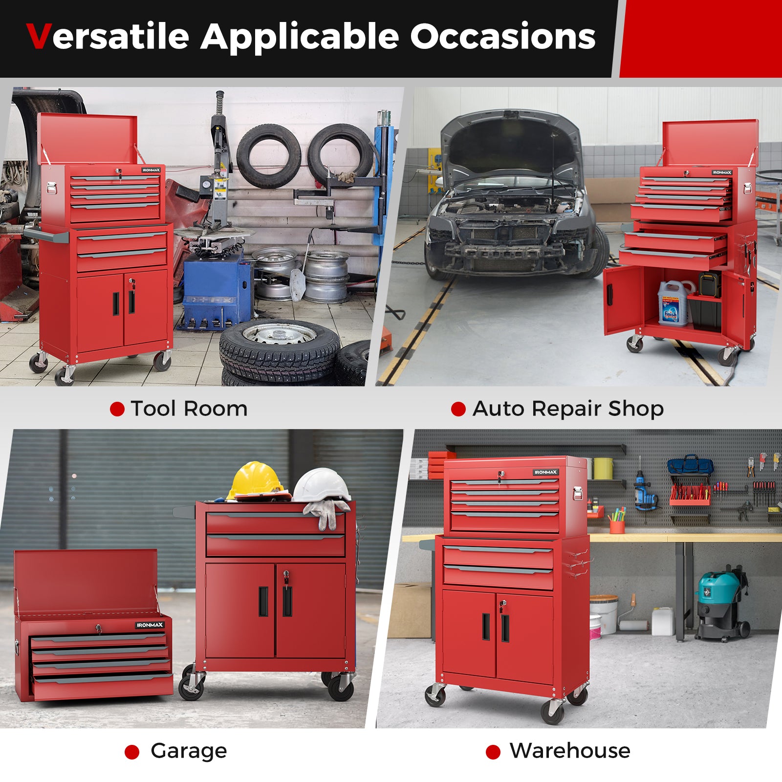 6-Drawer Rolling Tool Storage Chest Cabinet with Universal Wheels and Hooks, Red Garages at Gallery Canada