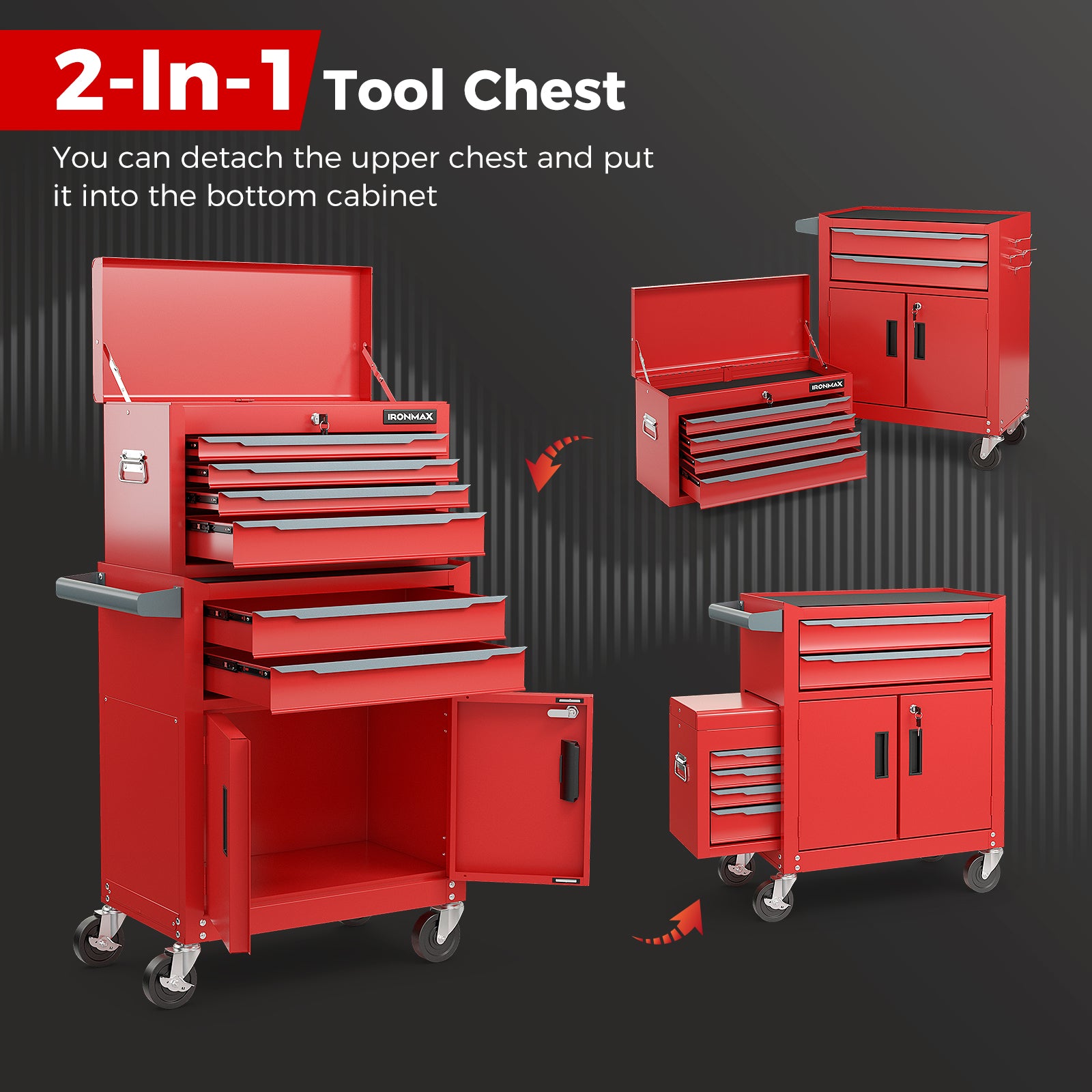 6-Drawer Rolling Tool Storage Chest Cabinet with Universal Wheels and Hooks, Red Garages at Gallery Canada