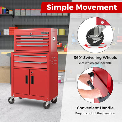 6-Drawer Rolling Tool Storage Chest Cabinet with Universal Wheels and Hooks, Red Garages at Gallery Canada