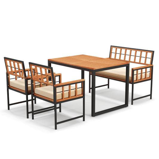 4 Pieces Acacia Wood Patio Dining Set with 1 Rectangular Table, Natural - Gallery Canada
