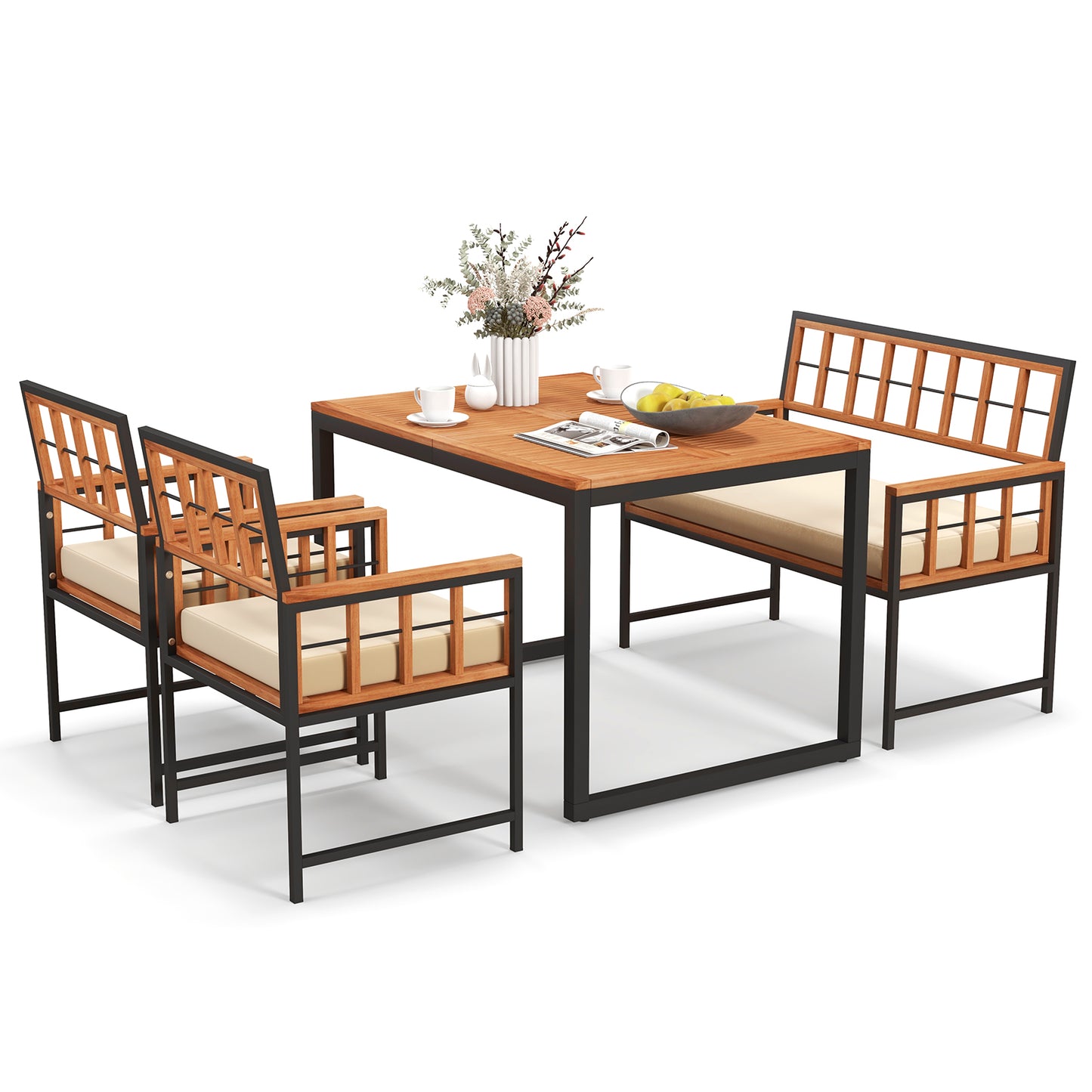 4 Pieces Acacia Wood Patio Dining Set with 1 Rectangular Table, Natural Patio Dining Sets at Gallery Canada