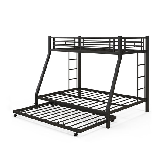 Twin Over Full Bunk Bed Frame with Trundle for Guest Room, Black Bunk Bed Frame Black at Gallery Canada