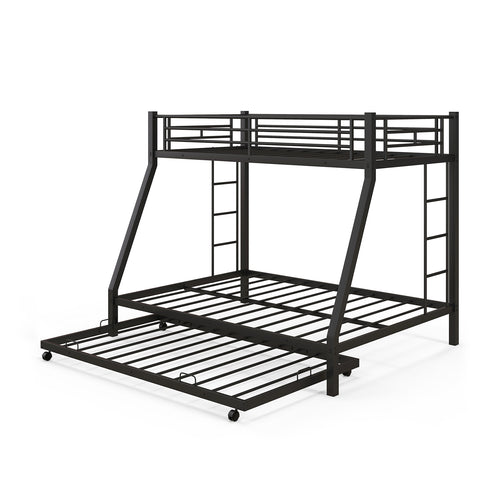 Twin Over Full Bunk Bed Frame With Trundle, Black