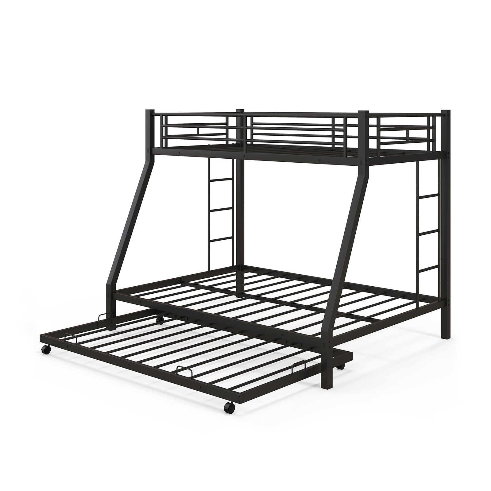 Twin Over Full Bunk Bed Frame with Trundle for Guest Room, Black Bunk Bed Frame at Gallery Canada