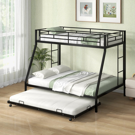 Twin Over Full Bunk Bed Frame with Trundle for Guest Room, Black - Gallery Canada