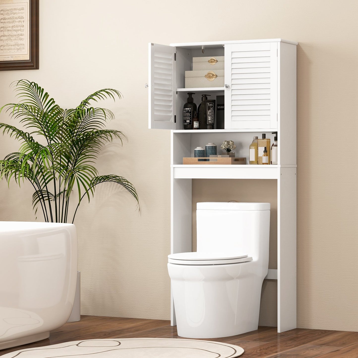 Over The Toilet Storage Cabinet with Double Doors and Adjustable Shelf, White - Gallery Canada