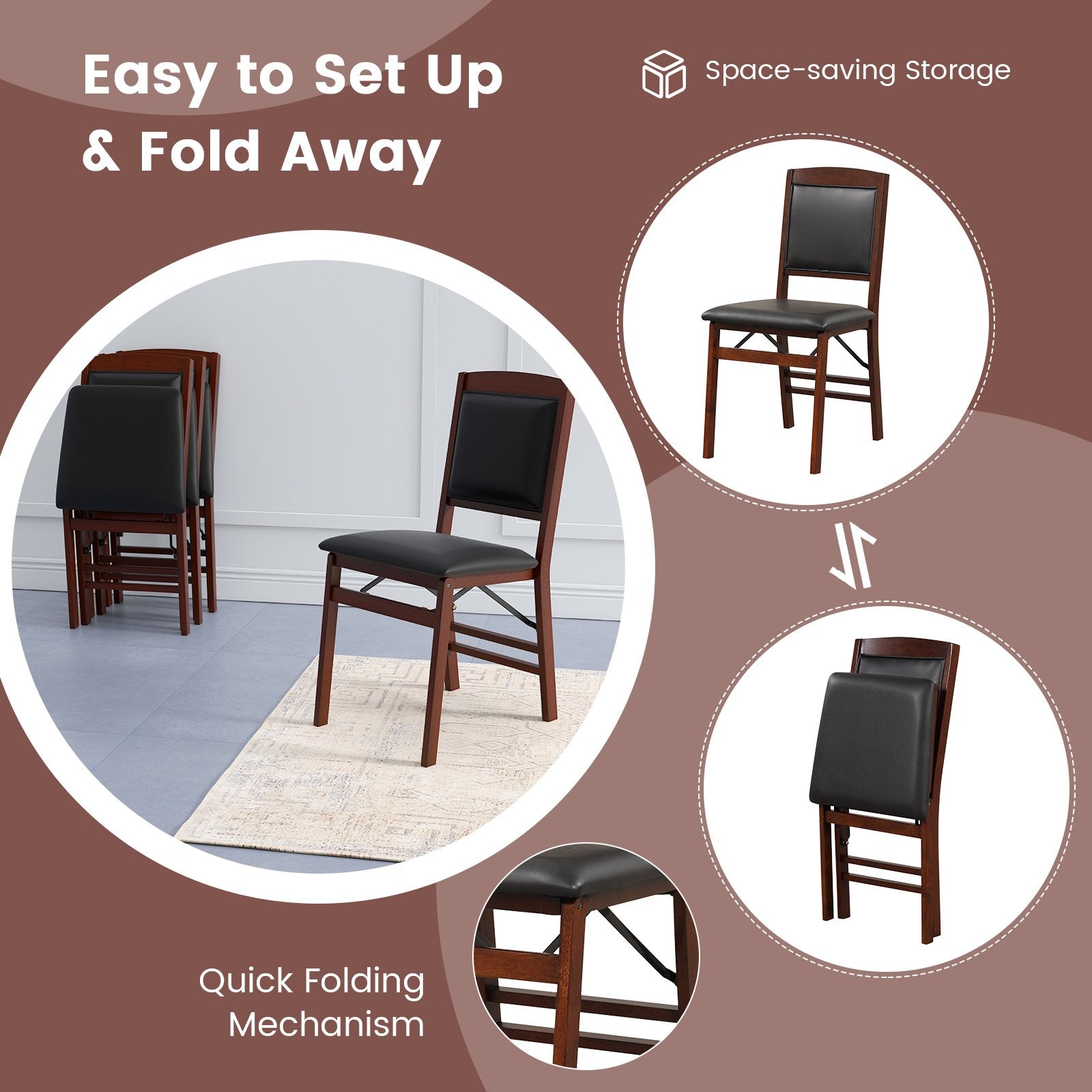 Set of 2 Folding Dining Chairs with Padded Seat and High Backrest, Brown at Gallery Canada